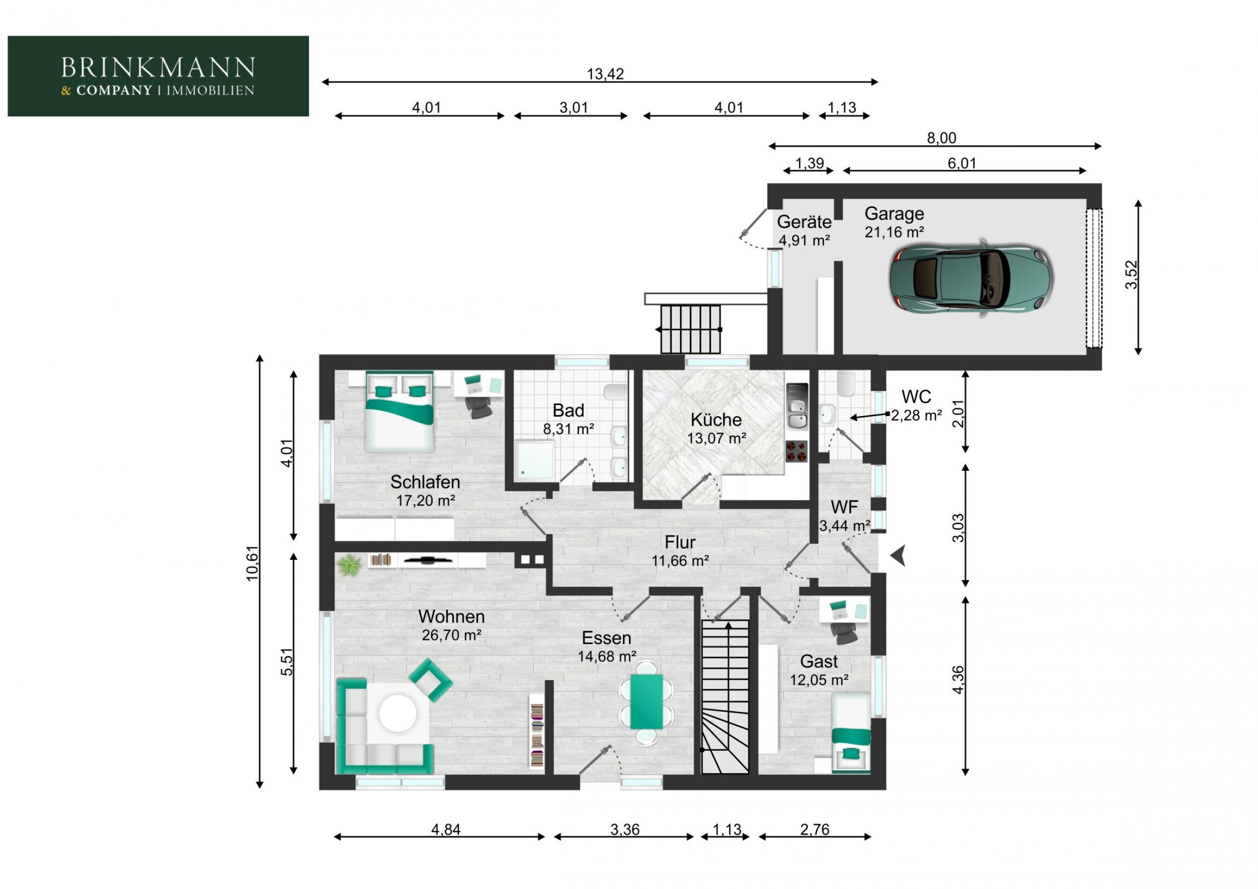 Schierholz - Solider Walmdachbungalow mit zusätzlichem Siedlungshaus - Grundriss 83b - Erdgeschoss