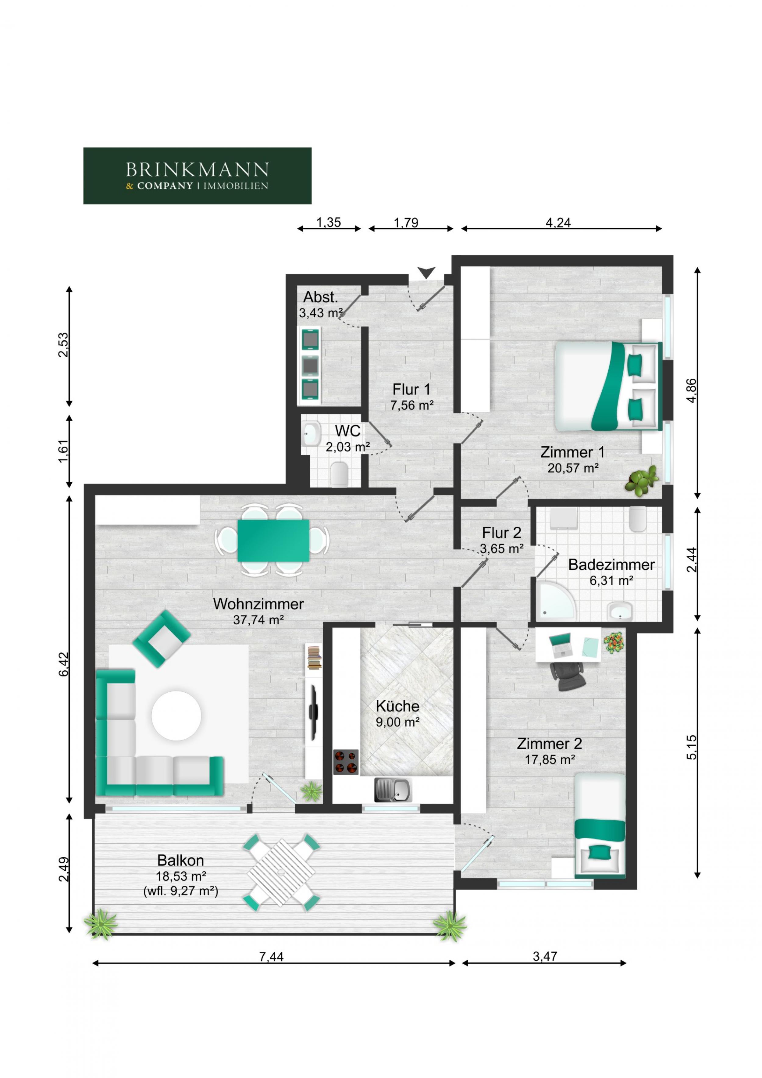 St.-Magnus - Gepflegte Hochparterrewohnung in Nähe zum Park - Chaukenhügel 2, bemaßter Grundriss