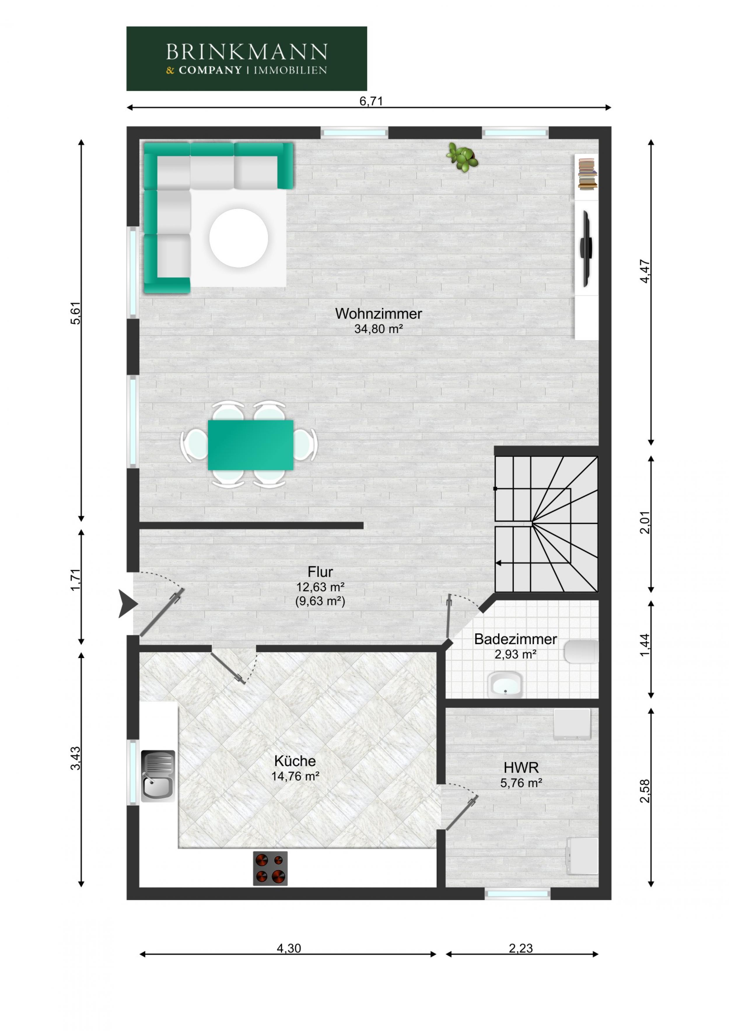 Loxstedt - Lichtdurchflutete 3-Zimmer-Maisonettewohnung im Ortszentrum - Grundriss 1. OG