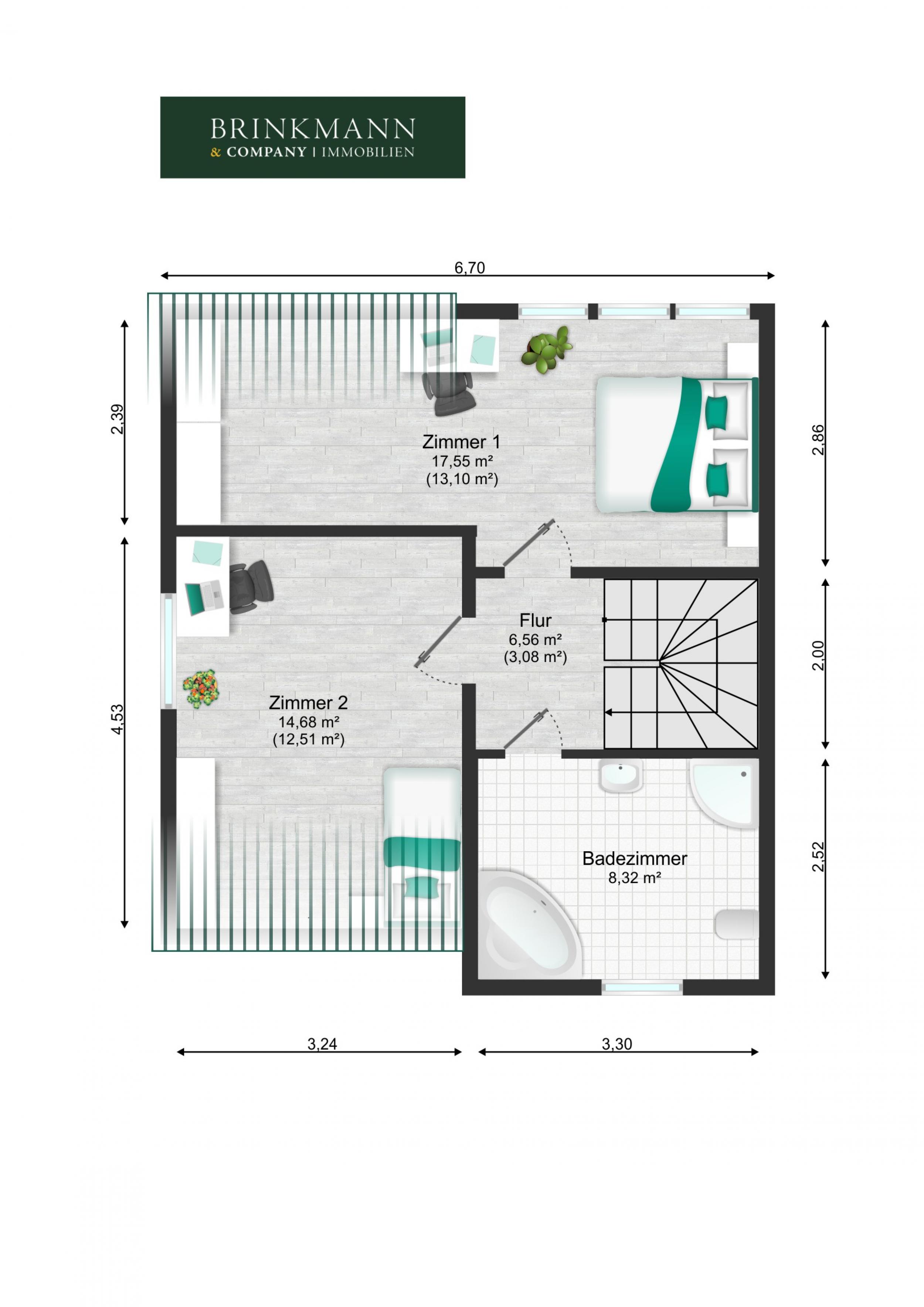 Loxstedt - Lichtdurchflutete 3-Zimmer-Maisonettewohnung im Ortszentrum - Grundriss 1. OG