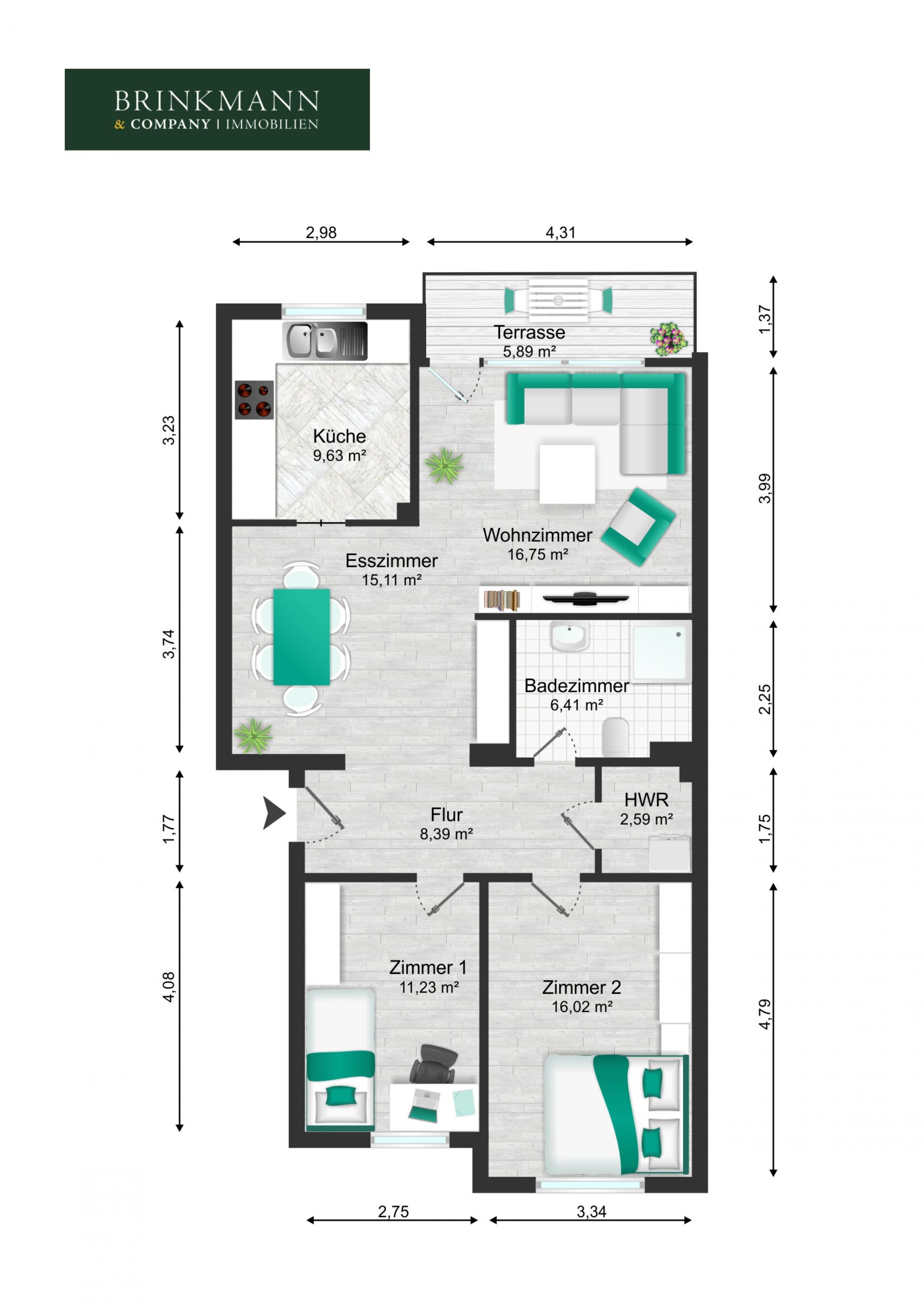 Hagen - Einladende 3-Zimmerwohnung im Grünen - Grundriss 2 OG